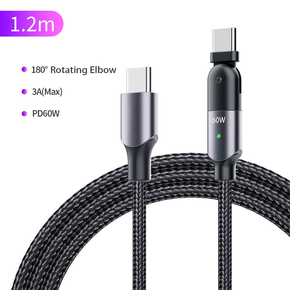Glosrity 60W/100W USB C to C Cable 180° Rotation, Type C PD Fast Charging Cable Braided Cord