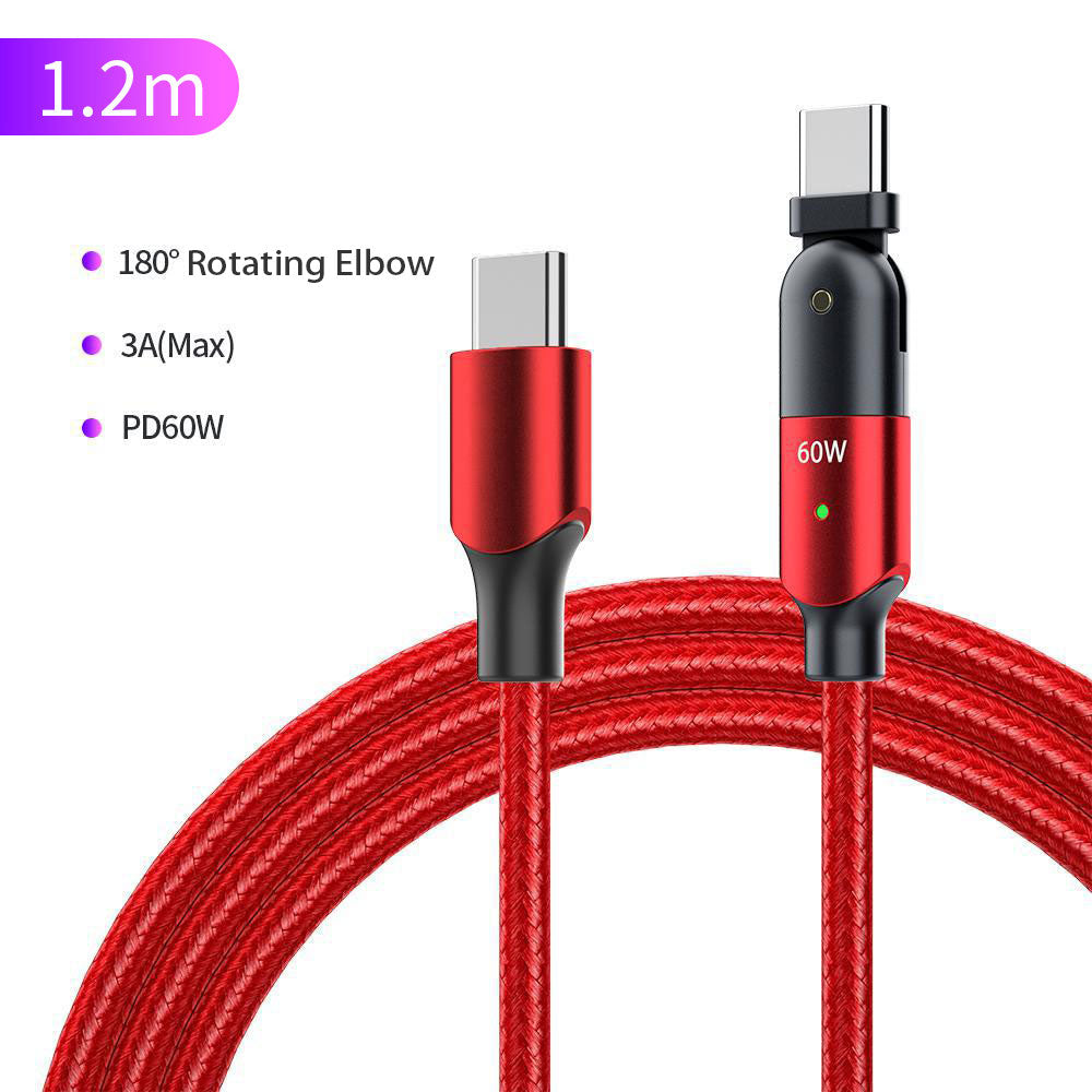Glosrity 60W/100W USB C to C Cable 180° Rotation, Type C PD Fast Charging Cable Braided Cord