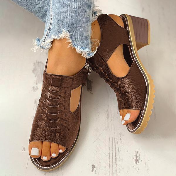 Damen-Sandalen mit Peep-Toe-Ausschnitt und Reißverschluss und klobigem Absatz-DE