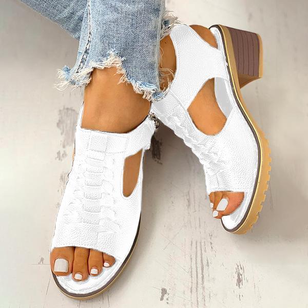 Damen-Sandalen mit Peep-Toe-Ausschnitt und Reißverschluss und klobigem Absatz-DE