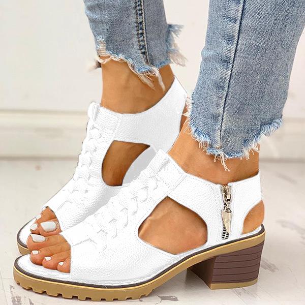 Damen-Sandalen mit Peep-Toe-Ausschnitt und Reißverschluss und klobigem Absatz-DE