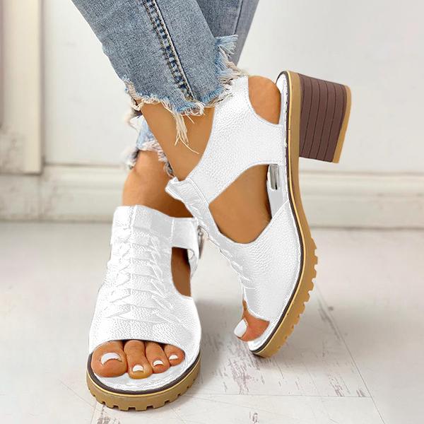 Damen-Sandalen mit Peep-Toe-Ausschnitt und Reißverschluss und klobigem Absatz-DE