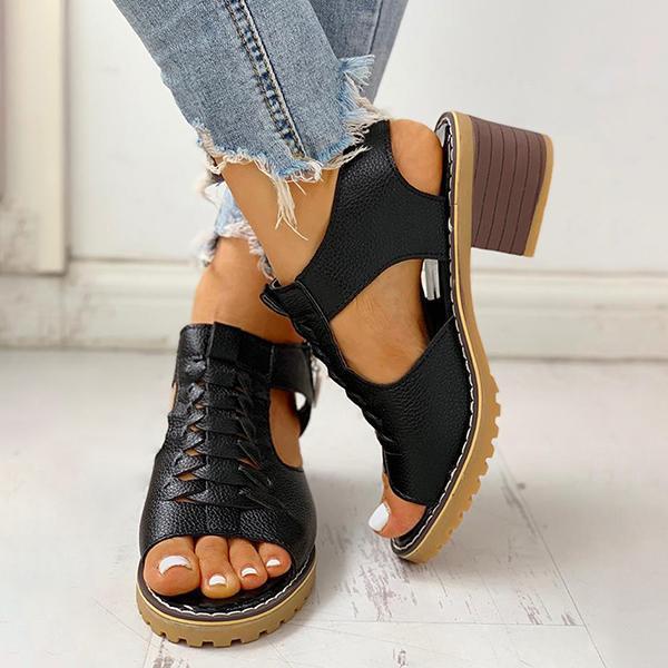 Damen-Sandalen mit Peep-Toe-Ausschnitt und Reißverschluss und klobigem Absatz-DE