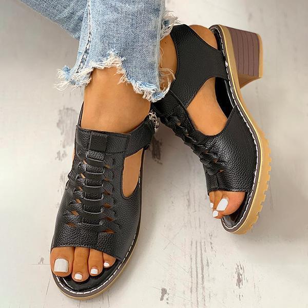 Damen-Sandalen mit Peep-Toe-Ausschnitt und Reißverschluss und klobigem Absatz-DE