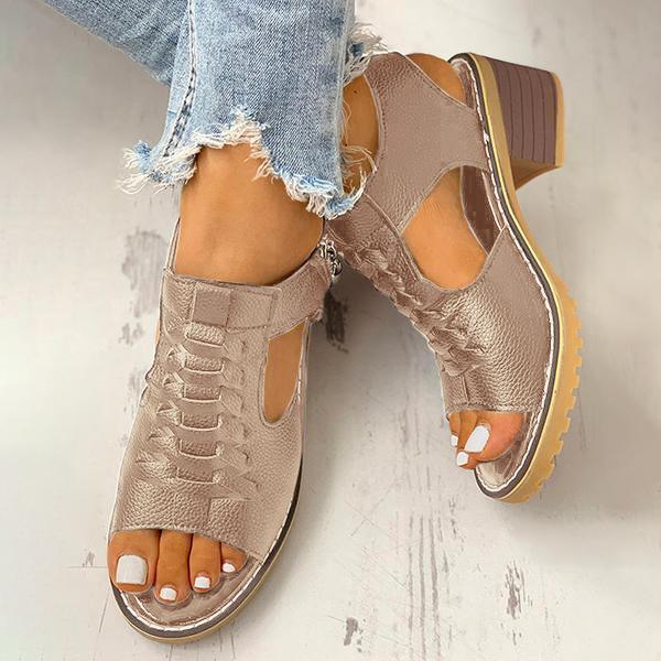 Damen-Sandalen mit Peep-Toe-Ausschnitt und Reißverschluss und klobigem Absatz-DE