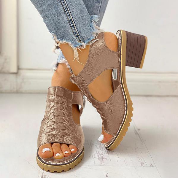 Damen-Sandalen mit Peep-Toe-Ausschnitt und Reißverschluss und klobigem Absatz-DE