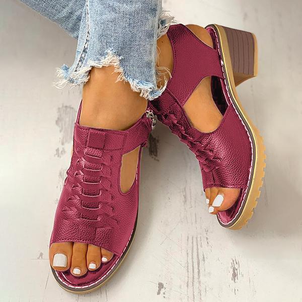 Damen-Sandalen mit Peep-Toe-Ausschnitt und Reißverschluss und klobigem Absatz-DE