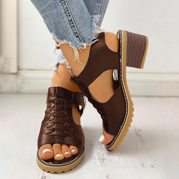 Damen-Sandalen mit Peep-Toe-Ausschnitt und Reißverschluss und klobigem Absatz-DE