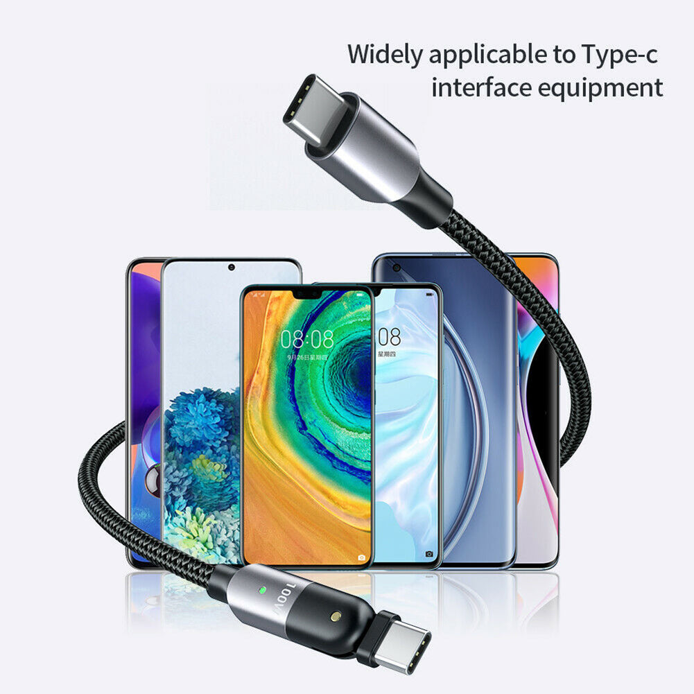 Glosrity 60W/100W USB C to C Cable 180° Rotation, Type C PD Fast Charging Cable Braided Cord