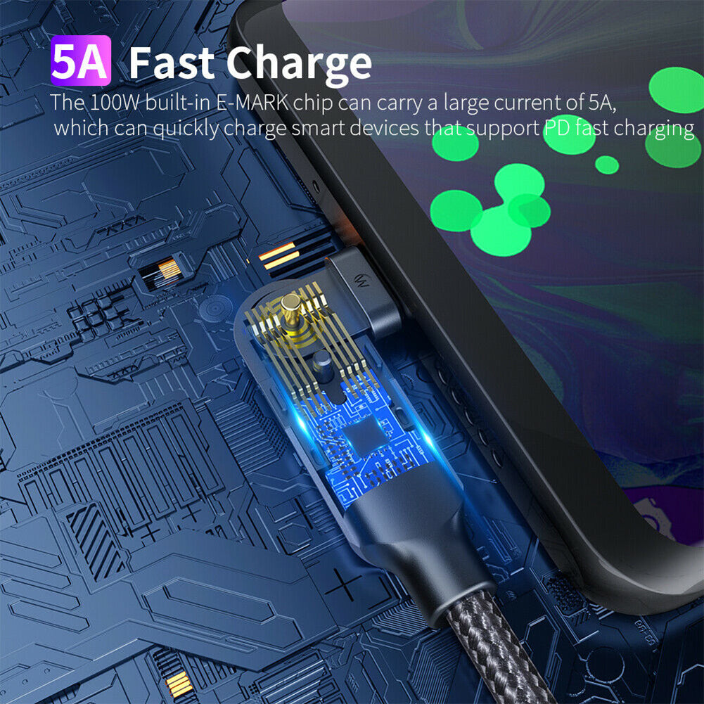 Glosrity 60W/100W USB C to C Cable 180° Rotation, Type C PD Fast Charging Cable Braided Cord