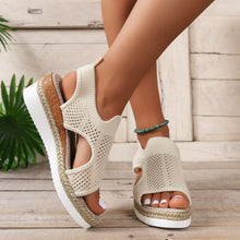 Load image into Gallery viewer, Womens Width Sandals Flat Wedge Heel Fly Weave Casual Hollow Beach Sandals
