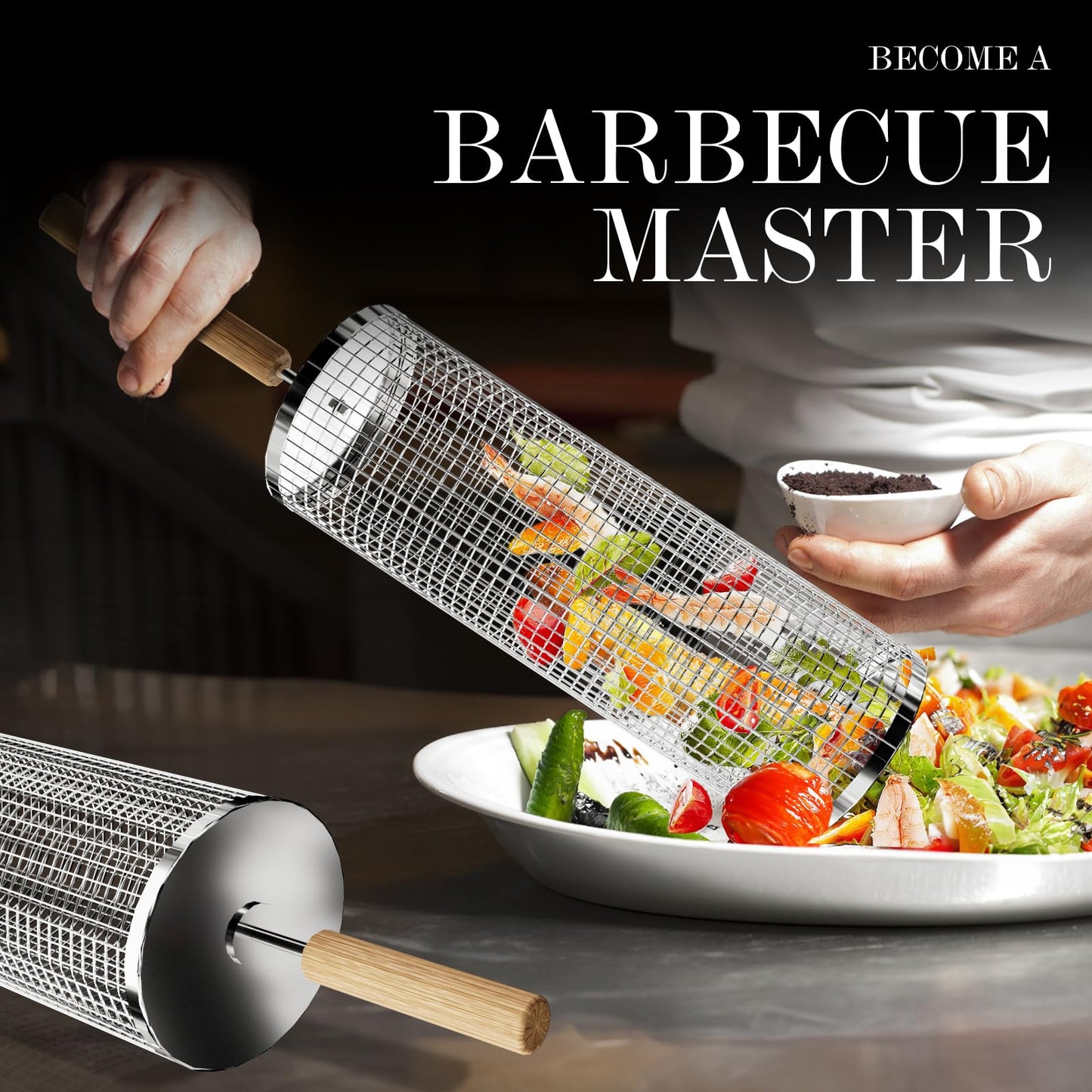 Rolling Grilling Basket with Handle