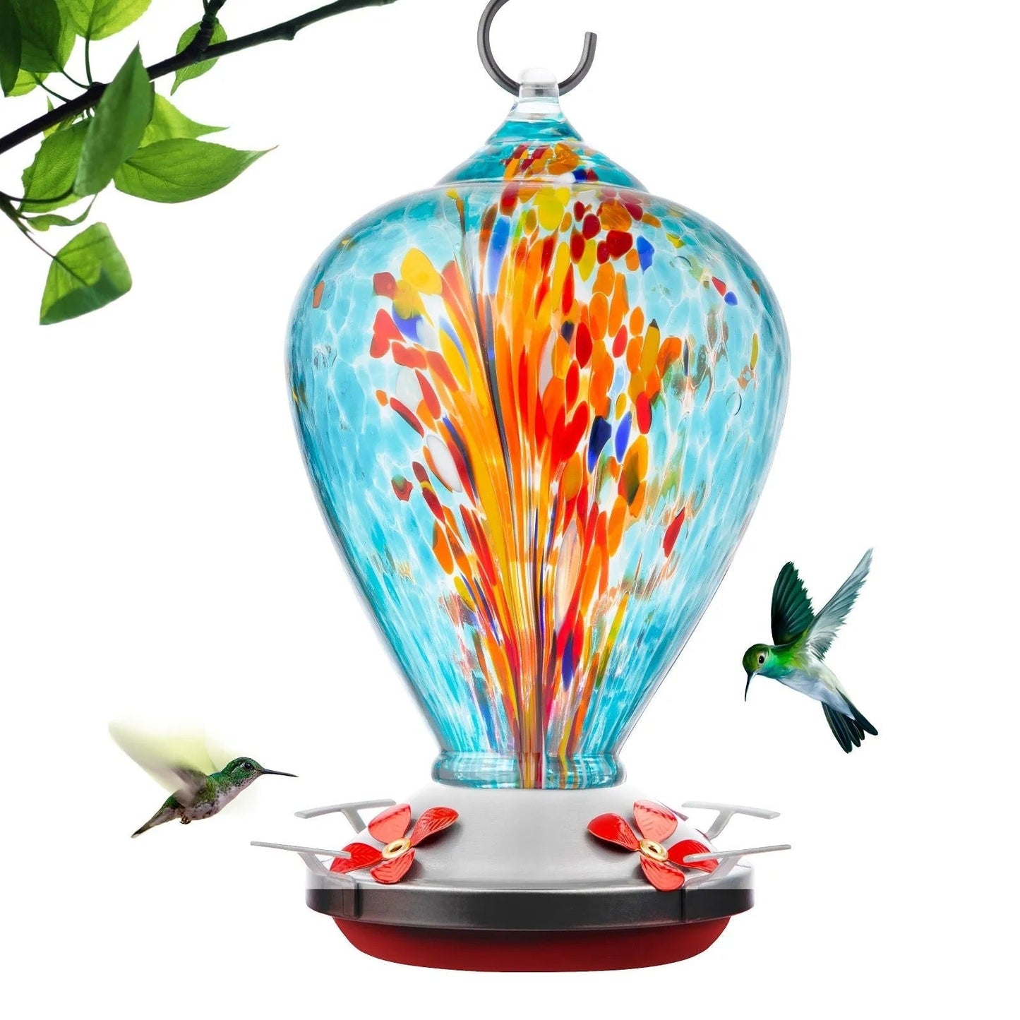 Glosrity Hand Blown Glass Hummingbird Feeder - 34 Ounces