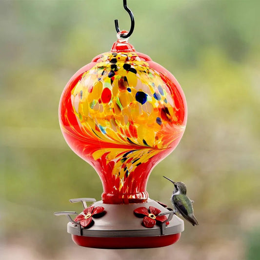 Glosrity Hand Blown Glass Hummingbird Feeder - 32 Ounces