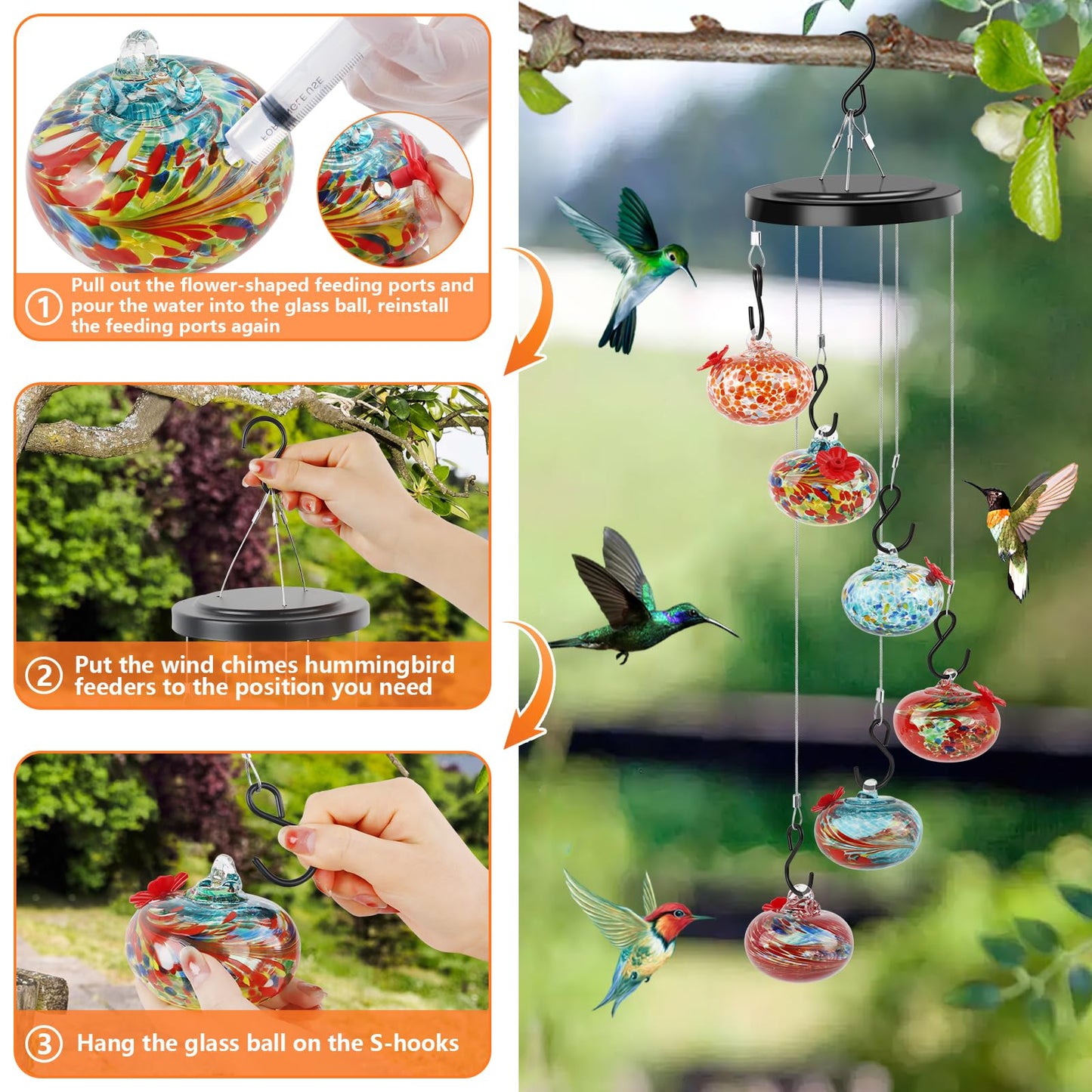 Glosrity Acrylic Wind Chime Hummingbird Feeder