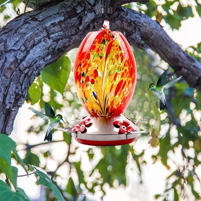 Glosrity Hummingbird Feeder Hand Blown Glass - 25 Ounces