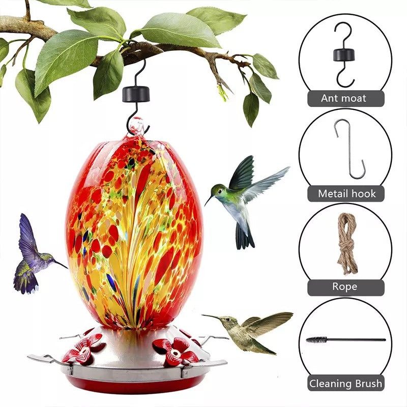 Glosrity Hummingbird Feeder Hand Blown Glass - 25 Ounces