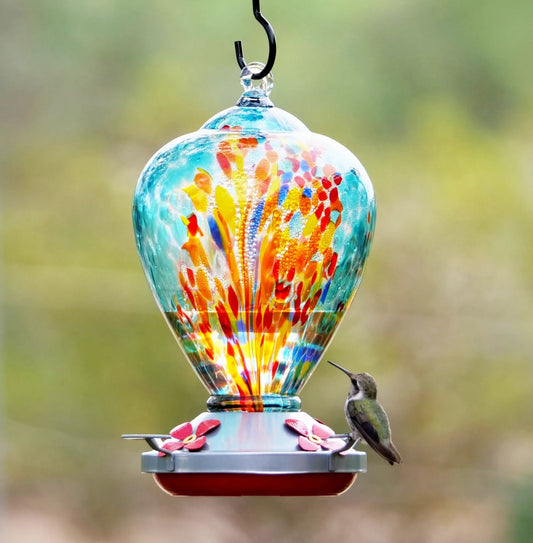 Glosrity Hand Blown Glass Hummingbird Feeder - 34 Ounces