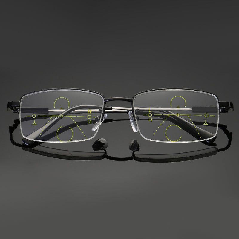 Titanium progressive far and near dual-use reading glasses